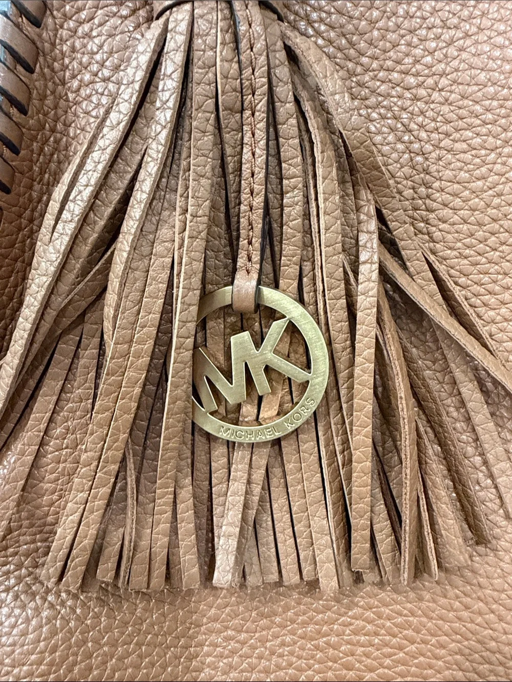 Michael Kors Cognac Leather Hobo with Tassel and Gold Hardware